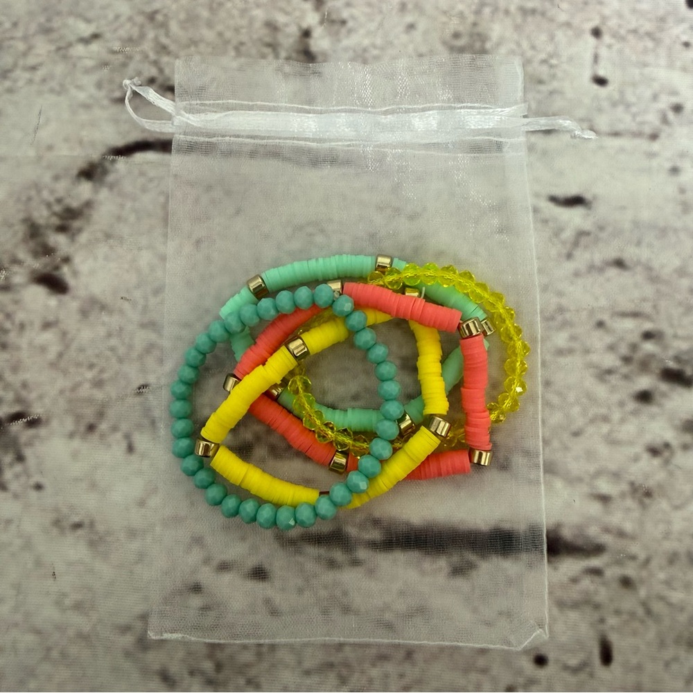 Set of Five Beaded Stretch Elastic Bracelets
